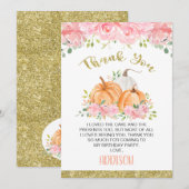 Citrouille Floral rose or Carte de remerciements d (Devant / Derrière)