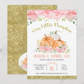 Citrouille Floral Rose Or Invitation Anniversaire (Devant / Derrière)