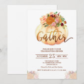 Citrouille Floral Thanksgiving Dîner Invitation (Devant / Derrière)