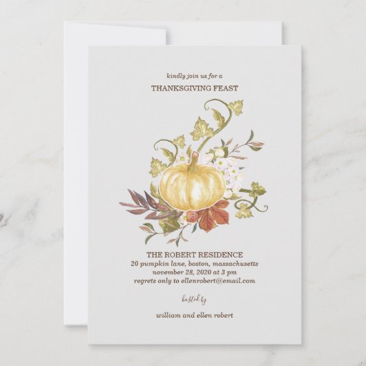 Citrouille Floral Thanksgiving Dîner Invitation (Devant)