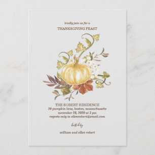Citrouille Floral Thanksgiving Dîner Invitation