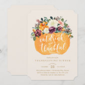 Citrouille Floral Thanksgiving Dîner Invitation (Devant / Derrière)
