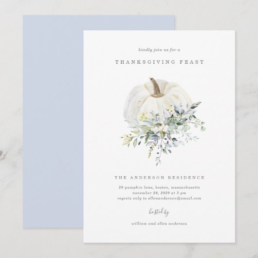 Citrouille Floral Thanksgiving Dîner Invitation (Devant / Derrière)