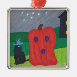 Citrouille Ghost et Wizard Chat Halloween Ornement