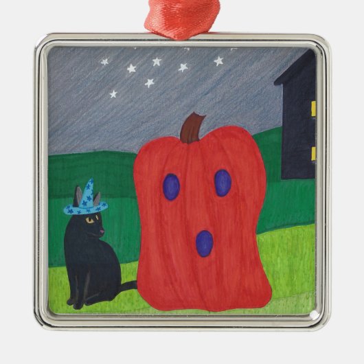 Citrouille Ghost et Wizard Chat Halloween Ornement (Devant)