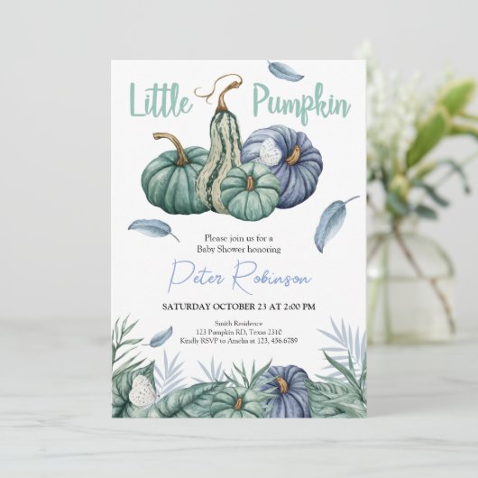 Citrouille Green Floral Boy Baby shower Invitation (Debout devant)