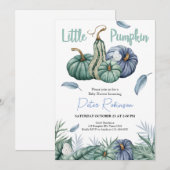 Citrouille Green Floral Boy Baby shower Invitation (Devant / Derrière)