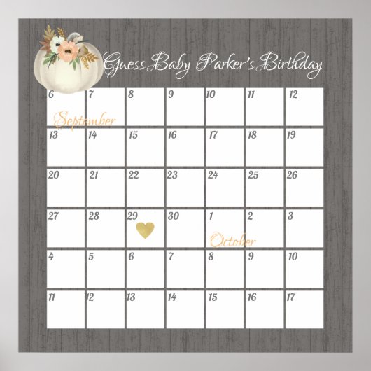 Citrouille Guess Baby's due date Poster (Devant)