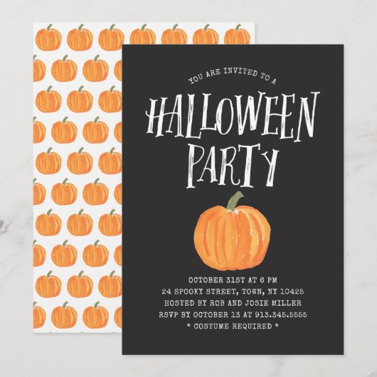 Citrouille Halloween Party Invitation noir (Devant / Derrière)
