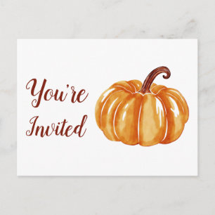 Citrouille Invitation Aquarelle Orange Saisonnière