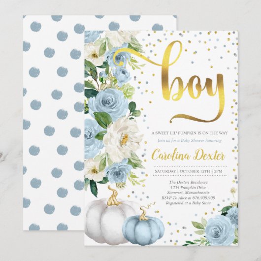 Citrouille Invitation Baby shower Boy Fall Showcas (Devant / Derrière)