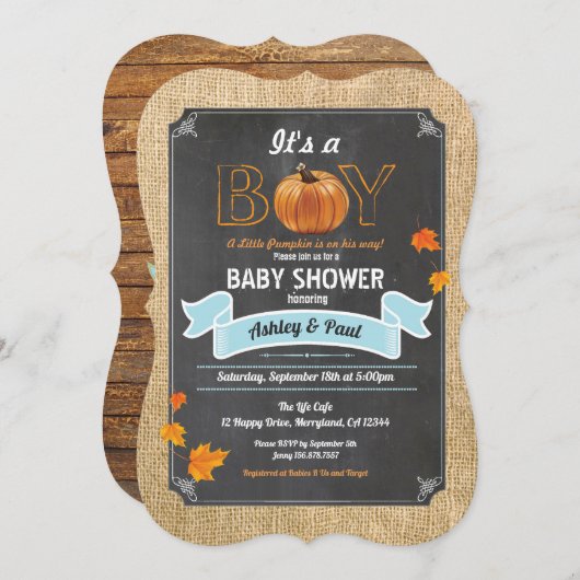 Citrouille invitation baby shower chalet en bois r (Devant / Derrière)