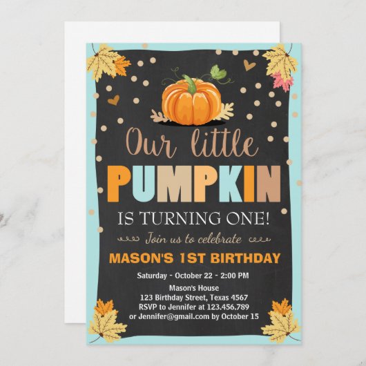 Citrouille Invitation d'anniversaire Garçon Annive (Devant / Derrière)