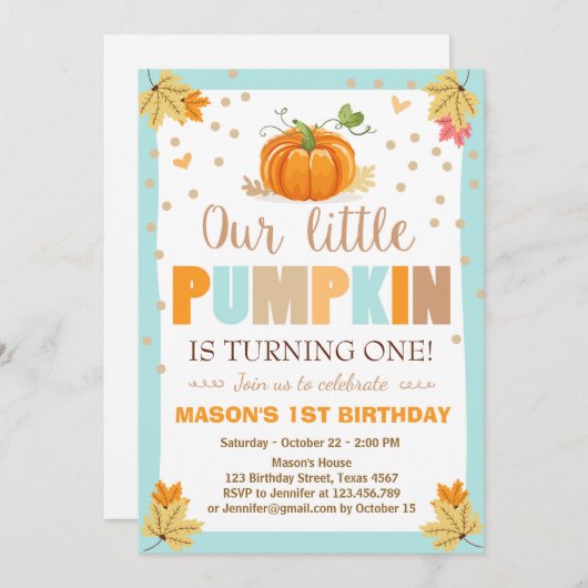 Citrouille Invitation d'anniversaire Garçon Annive (Devant / Derrière)