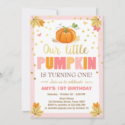 Citrouille Invitation d'anniversaire Pink Premier (Devant)
