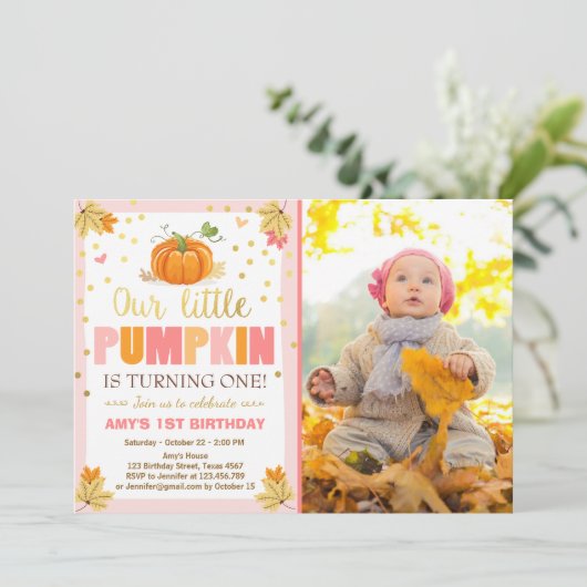 Citrouille Invitation d'anniversaire Pink Premier  (Debout devant)