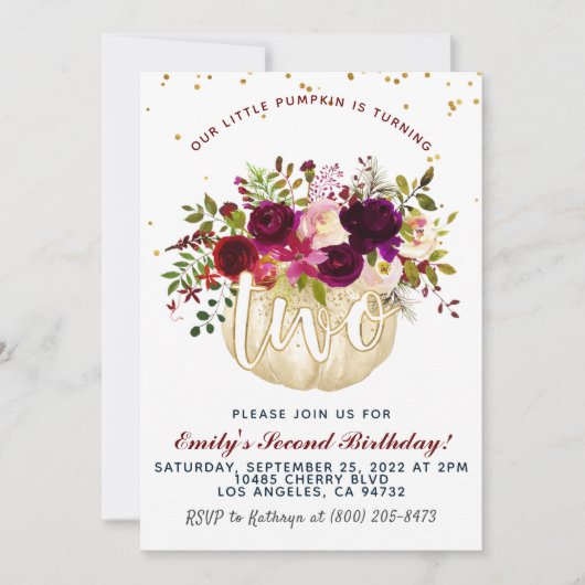 Citrouille Invitation pour le deuxième anniversair (Devant)