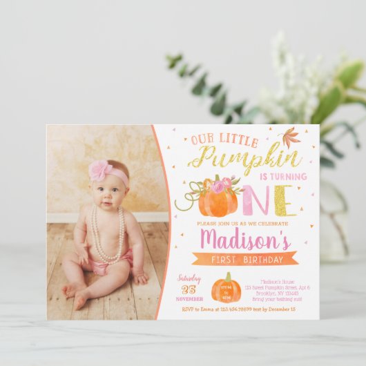 Citrouille Invitations d'anniversaire automne auto (Debout devant)