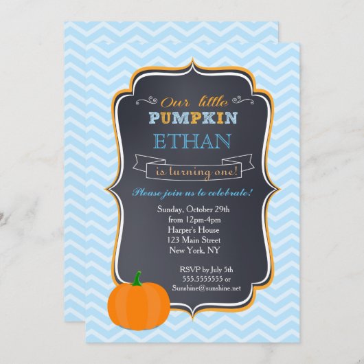 Citrouille Invitations d'anniversaire pour garçon (Devant / Derrière)