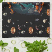 🖤 Citrouille noir King serviette de cuisine 🎃 (Plié)