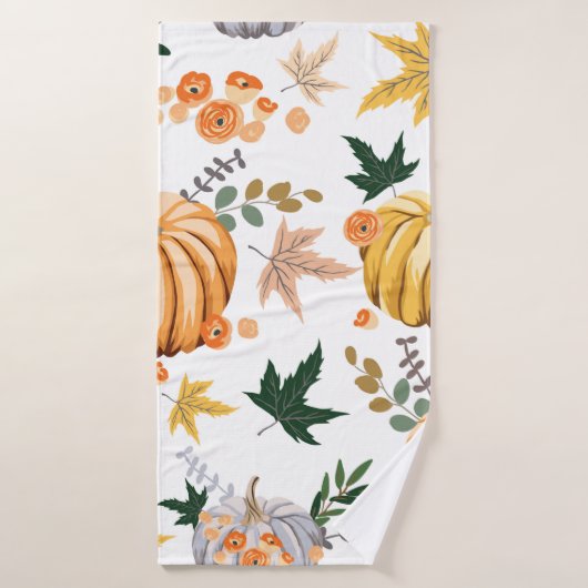 Citrouille orange d'automne et fleurs motif (Serviette de bain)