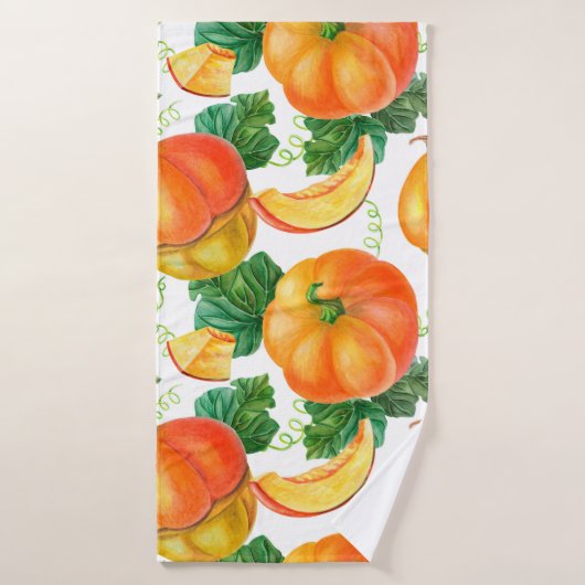 Citrouille orange sur arrière - plan blanc. Patte  (Serviette de bain)