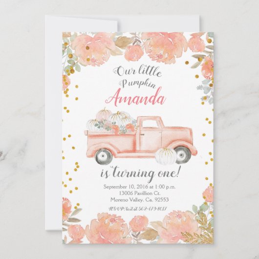 Citrouille Pastel 1er anniversaire Invitation fill (Devant)