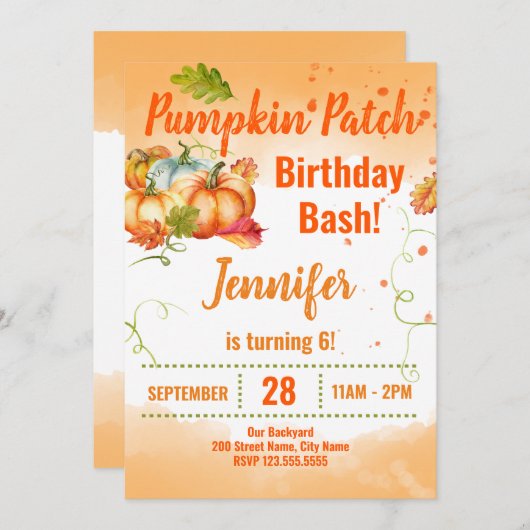 Citrouille Patch Anniversaire Bash Invitation (Devant / Derrière)