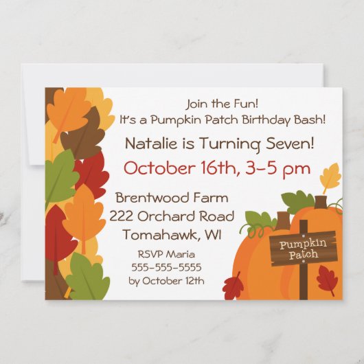 Citrouille Patch Invitations de fête d'automne (Dos)