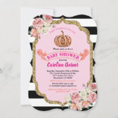 Citrouille petite fille douche invitation rose et (Devant)