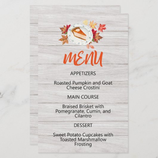 Citrouille Pie Fixe Tout Menu (Devant / Derrière)