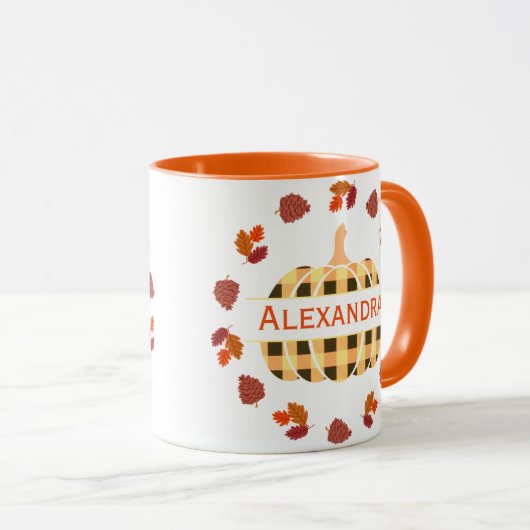 Citrouille Plaid Et Feuilles D'Automne Mug (Devant droit)