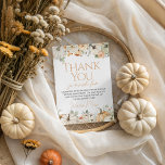 Citrouille Premier anniversaire Carte de remerciem<br><div class="desc">Envoyez une chaleureuse note de gratitude avec cet adorable carte de remerciements de premier anniversaire citrouille. Doté de citrouilles d'aquarelle et de fleurs d'automne douces, ce design d'automne rustique est parfait pour les anniversaires de petite fille et les célébrations saisonnières. Personnalisez avec votre message pour créer un souvenir unique que...</div>