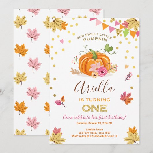 Citrouille Première invitation anniversaire Automn (Devant / Derrière)