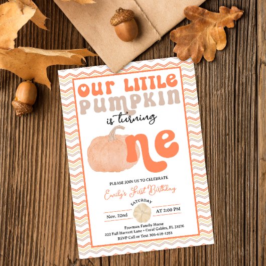 Citrouille rétro 1er anniversaire Invitation