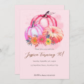 Citrouille rose automne Invitation d'anniversaire (Devant / Derrière)