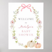 Citrouille rose Bow Floral Baby shower Affiche de  (Devant)