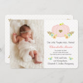 Citrouille rose et or Faire-part de naissance bébé (Devant / Derrière)