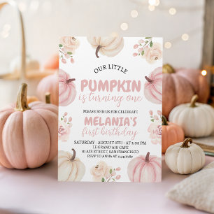 Citrouille rose Premier Invitation d'anniversaire