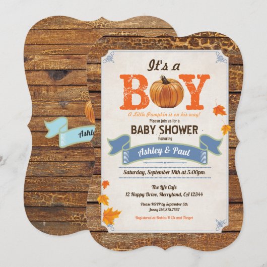 citrouille russe baby shower invitation bois rétro (Devant / Derrière)