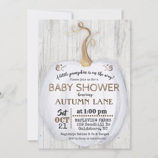 Citrouille Rustic Fall Baby shower Invitation (Devant)
