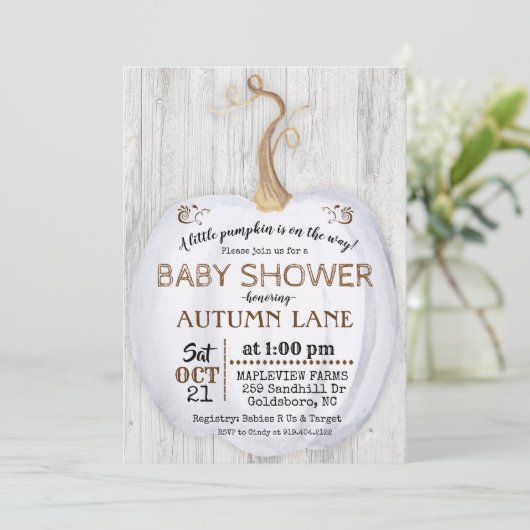 Citrouille Rustic Fall Baby shower Invitation (Debout devant)