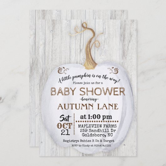 Citrouille Rustic Fall Baby shower Invitation (Devant / Derrière)