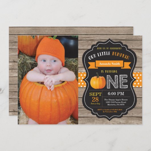 Citrouille rustique première invitation anniversai (Devant / Derrière)