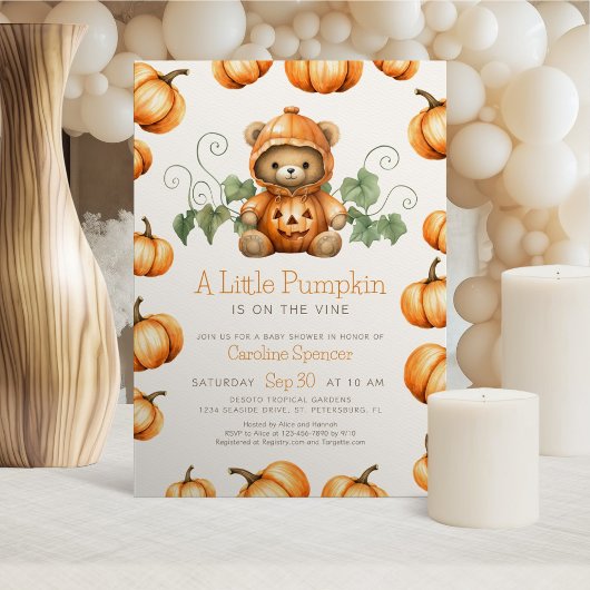 Citrouille Teddy Bear Baby shower Invitation