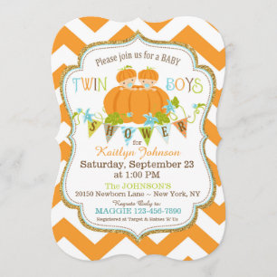 Citrouille Twin Boys Fall Baby Shower Invitations