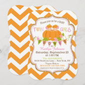 Citrouille Twin Girls Fall Baby Shower Invitations (Devant / Derrière)