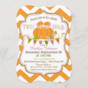 Citrouille Twin Girls Fall Baby Shower Invitations