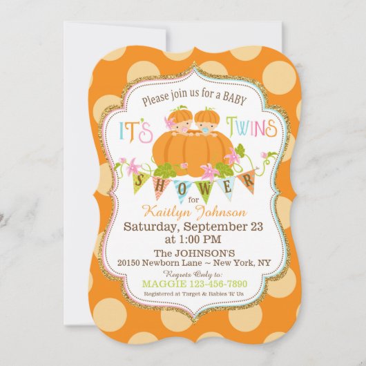 Citrouille Twins Fall Baby Shower Invitations (Devant)