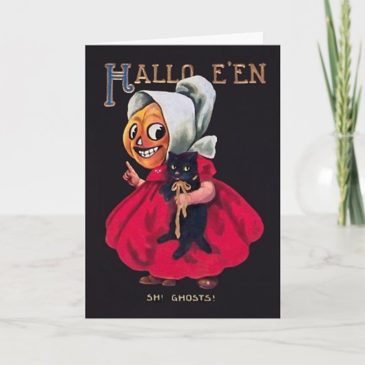 Citrouille vintage avec carte Halloween Chat (Devant)